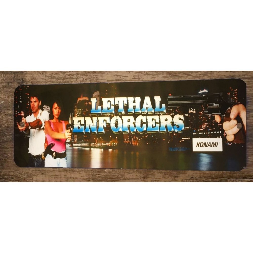 Lethal Enforcers Arcade 4x12 Metal Wall Video Game Marquee Banner Sign